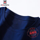 Camiseta de altura corta de alta gama azul marino Aemape para mujeres en la moda de la moda redonda de cuello redondo.