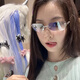 Jennie mismas gafas de sol sin marco Estilo de la marca Starry Rhinestone Hot Girls Y2K Sun Gaflass Tending Jennie mismo estilo (cubierto gris) Templos de estrella Anti-ultravioleta