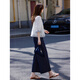 Awakening Paradise French Style Literary Style Round Neck Shirt Lace Tie High Waisted Wide Leg Pants Two-piece Commuting Suit Navy XL