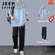 JEEP SPIRIT teenagers men's handsome student trend suit summer short-sleeved T-shirt men's casual junior and senior high school students' clothes fashionable T-trouser suit 693 beige + black ice silk pants - father M suggests 100 Jin [Jin equals 0.5 kg] below