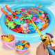 Toyadores de pesca EZR Caqueta de pesca para niños con pesca magnética Juguetes de piscina inflable Pesca magnética Set de 16 piezas + Piscina cuadrada pequeña
