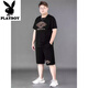 Playboy (PLAYBOY) large size ins trendy brand short-sleeved T-shirt men's summer suit fat plus fat plus thin casual pants loose sportswear 9922 black high-quality ice silk suit XL recommended 130-140Jin [Jin equals 0.5 kg]