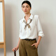 Olrain French simple top women's autumn new commuter white shirt with scarf off-white M