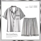 Fentengg Light Luxury Marke Seide Pyjamas Herren Sommer Dünne Kurzarmshorts Mulberry Seide Großgröße Seidenhauskleidung [Dunkelgrau 6630] M Größe 160-165 Gewicht 100-115 Jin [Jin entspricht 0,5 kg]