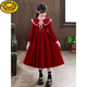 G.duck Girls Dress Autumn 2026 New Long Sleeve Children's Skirt Fashionable Girl Princess Dress Western Style Spring and Autumn Style CLS-H03 Burgundy Plus Velvet Pay attention to the headband 150 cm