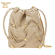 Ferragamo Bucket Bag Women's Bag New Shoulder Bag Drawstring Closure Casual Bag Exquisite and Versatile Beige