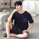Yalu high-end pajamas men's summer cotton silk short-sleeved 2025 new summer teenager tranquil home clothing set YSX:9720 dark plaid pants cotton silk pullover short L
