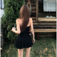 乐卡利法式纯欲性感辣妹风收腰设计挂脖连衣裙女2025夏季新款赫本风裙子 挂脖连衣裙黑色配花朵M 80-100斤