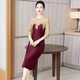 Saint Boogie Mother of the Bride Wedding Dress 2025 Autumn New Slim and Young-looking Mother-in-law Wedding Dress Burgundy M