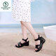 Pic de bois sandales à talons hauts pour les femmes, à la mode à talons à talons à talons épais et à talons épais semi-sombres 2025, nouveau style de chaussures de poisson à pêche à selle douce externe Volyaire noir 35