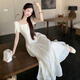 Bangboshi weißes Kleid kurzärmeligte gestickte florale langen Rock 2025 Sommer neuer Kaffee Break Französisch Elegantes Temperament sanftes Stil bestickter Kleid [Aprikosenfarbe] M Größe geeignet [85-100jin [Jin gleich 0,5 kg]]]