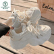 Woodpecker Daddy Shoes for Women in Spring and Summer 2025 New Breathable Mesh with Wide Legs Shoes Thick Sole Small White Shoes Sports Shoes 9905-3 Beige 35