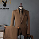 Playboy high-end suit suit men's formal business gentleman British fashion high-end Korean version slim casual professional suit JS9981 coffee color 6XL =185~210Jin Jin equals 0.5 kg