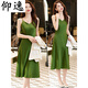 
Yangyi black acetic acid suspender dress in summer high-end small satin mid-length temperament slimming inner skirt 9711 black suit + green dress S