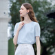 Baitu betu women's clothing 2025 summer new T-shirt wrinkled woven short-sleeved front shoulder slim commuter top for women 2507T59 blue M