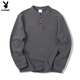 Playboy Stand Collar Sweatshirt Men's Spring and Autumn 2025 New Loose Henley Collar Heavy Long Sleeve Bottoming Shirt Pullover Jacket Cement Gray M