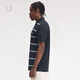Fred PerryFREDPERRY Men's Casual POLO Shirt 2025 Summer Lapel Double Striped Wheat Ear Embroidered Short Sleeve M9905 Navy NYX L
