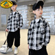 G.duck children's clothing boys' shirt spring and autumn children's shirt long-sleeved cotton 2026 new medium and large children's plaid casual jacket orange double label shirt 110 size (suitable for height around 100cm)