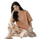 UKUHPK cotton pajamas for women in summer short-sleeved cropped pants sports style loose and casual can be worn outside spring home clothing suit T-9856 (short suit) M (80-100Jin [Jin equals 0.5 kg])