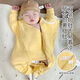 Qiledou baby pure cotton early autumn one-piece clothes spring and autumn style baby autumn clothes toddlers wear autumn clothes small-month-aged belly protection pajamas cream yellow 80cm
