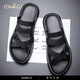 rowilcs品牌拖鞋男潮夏季2025新款男士休闲轻便一字拖防滑耐磨时尚沙滩鞋 黑色 38