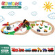 Wooden dinosaur winding mountain track car electric remote control train toy children assembly gift boy 3 Dinosaur volcanic track electric + color box official standard configuration