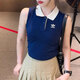 
Adidas Clover Vest Women's Summer New High-waist Short Sportswear Lapel Breathable Casual Sleeveless T-shirt KE3893 Deep Indigo Breast Pad S-34