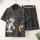 Mu fengqing sommer sommer kurzärmelige dünne nachgeahnung baumwolle pyjamas Herren heimische Kleidung Anzug Summer Cartoon Print Koreanische Version hübscher junger Mann 3271 Kurzärärmungsanzug M (70-100jin [Jin entspricht 0,5 kg])