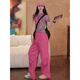 Tachimis Touch Miss Trendy Modeanzug für Frauen 2025 Frühlings- und Sommer-neuer Stil Slim Contrasting Color Casual Zweiköpfige zweiköpfige langärmlige Top + Pink Hosen S [Gewicht 80-100 Jin [Jin entspricht 0,5 kg]]
