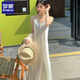 罗蒙绸缎连衣裙两件套女欧洲站2025春夏新款遮肚显瘦天丝收腰衬衫吊带 冰川蓝 套装 L 建议110-140斤