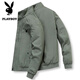 PLAYBOY Jacket Men's Spring and Autumn Casual Young and Middle-aged Thin Stand Collar Versatile Outdoor Sports Jacket Army Green XL