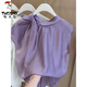 Woodpecker Ice Silk Niche Design Beautiful Sleeveless Shirt Women's Summer Korean Style Sweet Temperament French Top 6160-Purple XL Recommended 115-125Jin Jin equals 0.5 kg