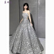 Mei Anjia starry sky sequined evening dress with light luxury temperament annual meeting host engagement wedding dress toasting dress bride silver sequin style XL