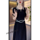 Shudou Frauen kurzärmelig High-End-Mode-Rock-Rock modisches Kleid für Frauen 2025 Sommerstil Taille mit Bauch 13662-Black M Empfohlen 80-95jin [Jin entspricht 0,5 kg]