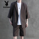 
Playboy (PLAYBOY) 2-piece short-sleeved suit for boys 2025 summer new suit jacket with five-point trousers for men dark gray S