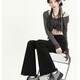 Lat edged micro-flare jeans for women in spring and autumn new high-waisted slim fit elastic large size drooping floor pants DM Yizhan A826 black M