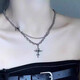Half black gemstone silver necklace men's niche design hip-hop wrapped and stacked handsome versatile high street clavicle chain pendant black cross silver necklace 45CM