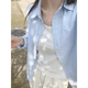 Pure cotton blue shirt for women spring and autumn 2026 new style long-sleeved shirt inside the lapel and Korean style top for small people, blue XL