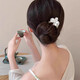 Two Worlds Happy New Chinese Style National Style Cheongsam Updo Three Teeth Imitation Pearl Hairpin Headdress 2025 New Ball Head Hairpin Hairpin for Women Gray Bead Style
