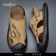 rowilcs brand men's sandals for summer new style teenager Baotou waterproof sandals driving outside wearing anti-slip beach shoes for men Khaki 1018 [official flagship model] 38