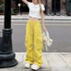 Pantalon de travail de usure de dopamine simple décontractée pour les femmes au printemps et à l'été cordon hip-hop mince-feel large pantalon de plancher
