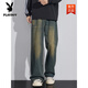 Playboy (Playboy) Waschen alter Sommerdünn Jeans Herren gerade lose Weitbeine Amerikanische High Street Hose 1047 Nostalgische Farbe 2xl
