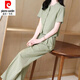 皮尔卡丹（pierre cardin）时尚套装女夏季2025新款洋气显瘦御姐圆领短袖衬衫直筒裤两件套女 12608-黑色套装 XL 【建议110-125斤】