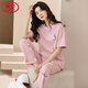 
LangSha 2025 summer new pajamas for women summer pure cotton short-sleeved trousers thin style can be worn on the outside cotton home clothing set YSH679 M [recommended to be 80-100 Jin [Jin equals 0.5 kg]]