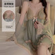 
Sexy pure winter pajamas for women pure desire with chest pad Spring and autumn suspender nightgown robe for women home clothes set P3886 green robe + belt M