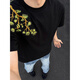 Muwei American heavyweight pure cotton embroidered short-sleeved T-shirt for men and women in summer ice-sensing high-quality casual and versatile couple five-point sleeves CXT2691 black L [recommended 110-130Jin [Jin equals 0.5 kg]]