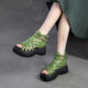 KUXA 2025 summer new style hand-woven fish mouth sandals heightened Rome breathable retro women's shoes dark brown 37