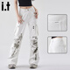 : Chocoolate It Multipocket-Arbeitsjeans für Frauen im Sommer 2025 neuer Stil personalisierter Graffiti-Weitbein-Hosen weiß [offizieller Authentic] xs