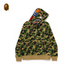 BAPE Men's Autumn and Winter 2024 Shark WGM Pattern Camouflage Hooded Half-Zip Sweatshirt 114010N Green GRX XL One Size