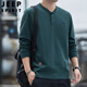 JEEP SPIRIT brand men's heavyweight pure cotton Henry sweatshirt t-shirt men's American casual bottoming polo shirt SS7152 gray stand collar style regular 2XL recommended 155-170Jin Jin equals 0.5 kg